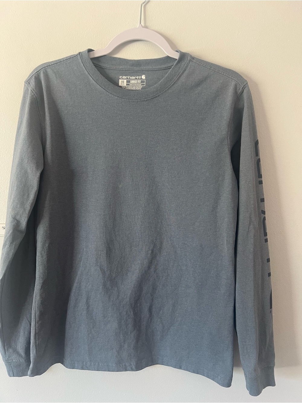 Carhartt Blue Women’s XS Loose Fit Long-Sleeve Crew Tee Workwear Logo